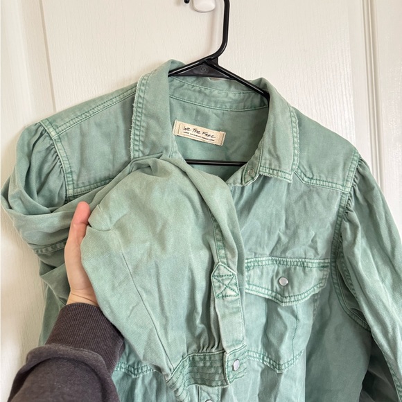 Free People With Love Denim Top in Green - Picture 7 of 8